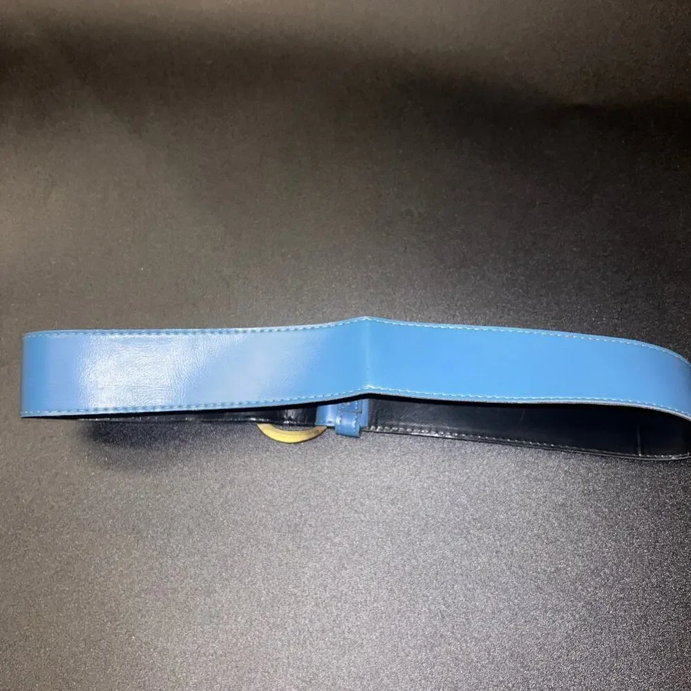 Blue Faux Leather Gold-Tone Hardware Adjustable Belt Women's Size 14
